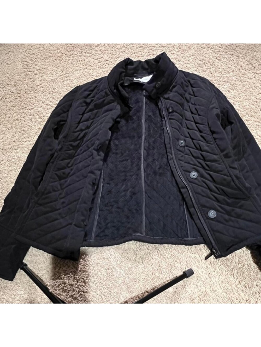 Calvin Klein Women's Black Quilted Short Button-Front Collared Jacket Size M